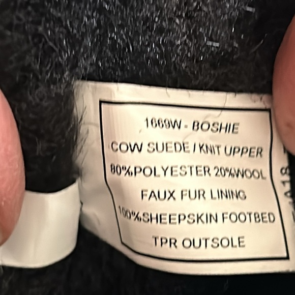 BearPaw Boshie Boot Suede Leather & Knit Black Gray Sherpa lined Woman’s Size 8 - Picture 7 of 9